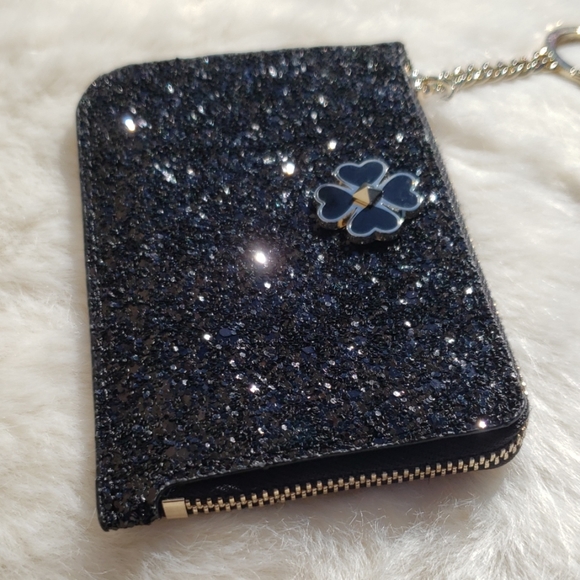♠️NWT ♠️BLACK KATE SPADE GLITTER WALLE KEYCHAIN - Picture 6 of 8